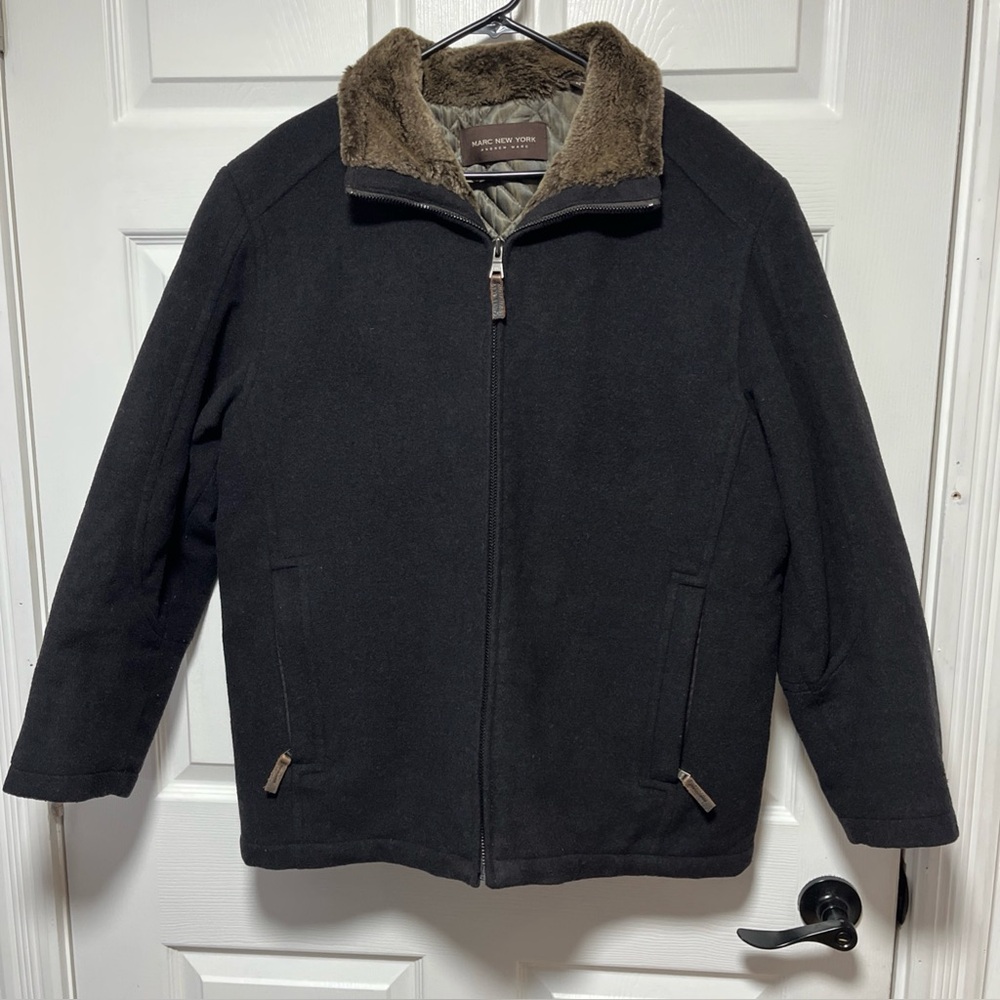 Marc New York Men's Black Wool Blend Lined Winter Jacket Size M